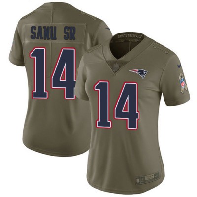Nike New England Patriots #14 Mohamed Sanu Sr Olive Women's Stitched NFL Limited 2017 Salute to Service Jersey